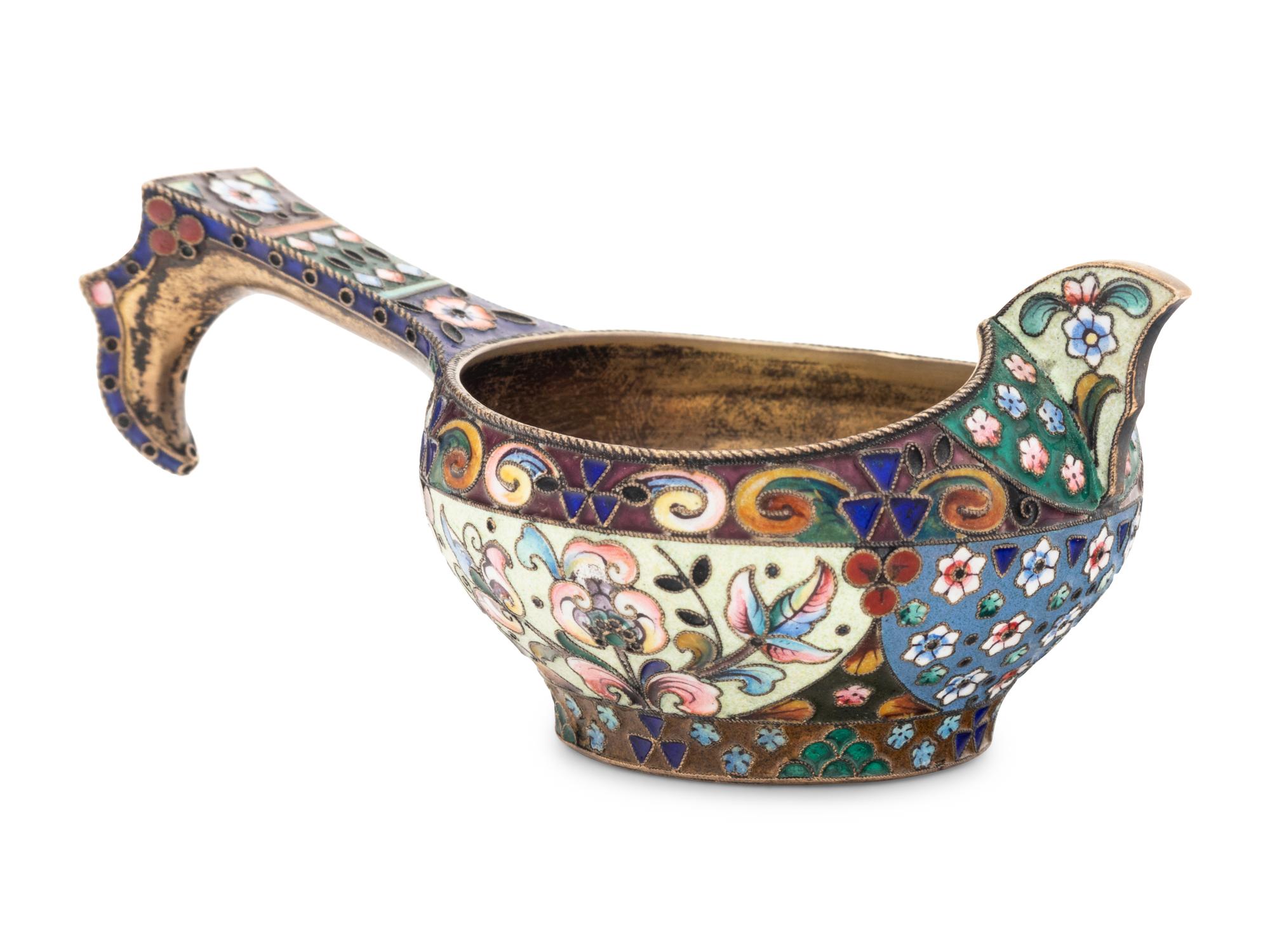 A Russian Shaded Enamel Silver Kovsh