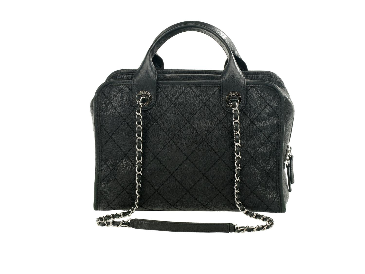 Chan el Deauville Small Tote in Quilted Caviar Leather