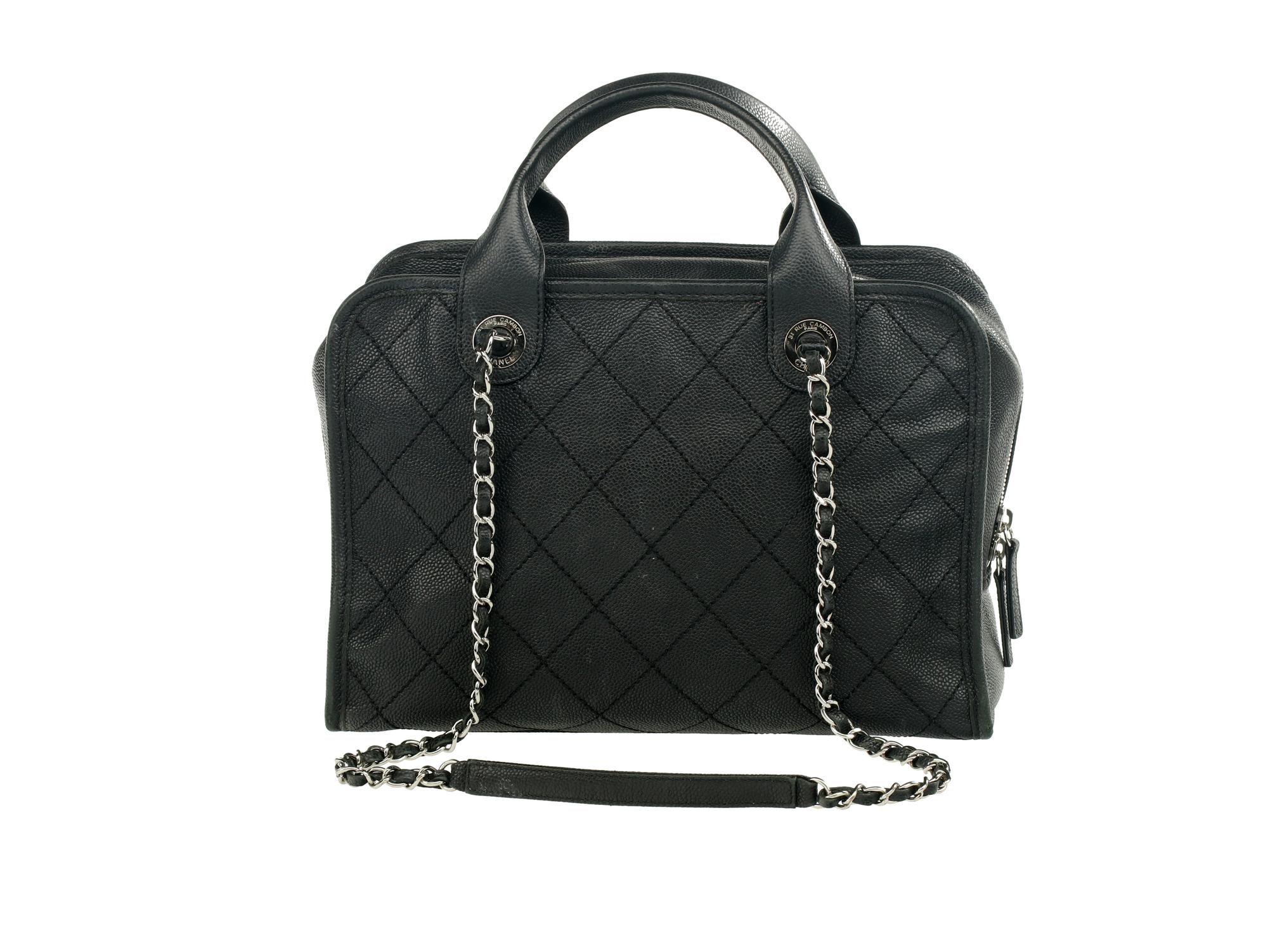 Chan el Deauville Small Tote in Quilted Caviar Leather