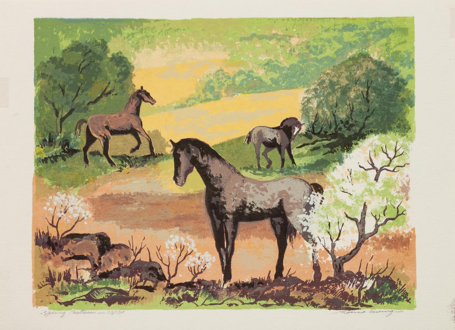 Five Works: Bishop's Chapel, edition 25/130; Spring Pastures , edition 23/130; Lilies , edition 31/120; New Mexico Village , edition 63/115; The Beaver Pond