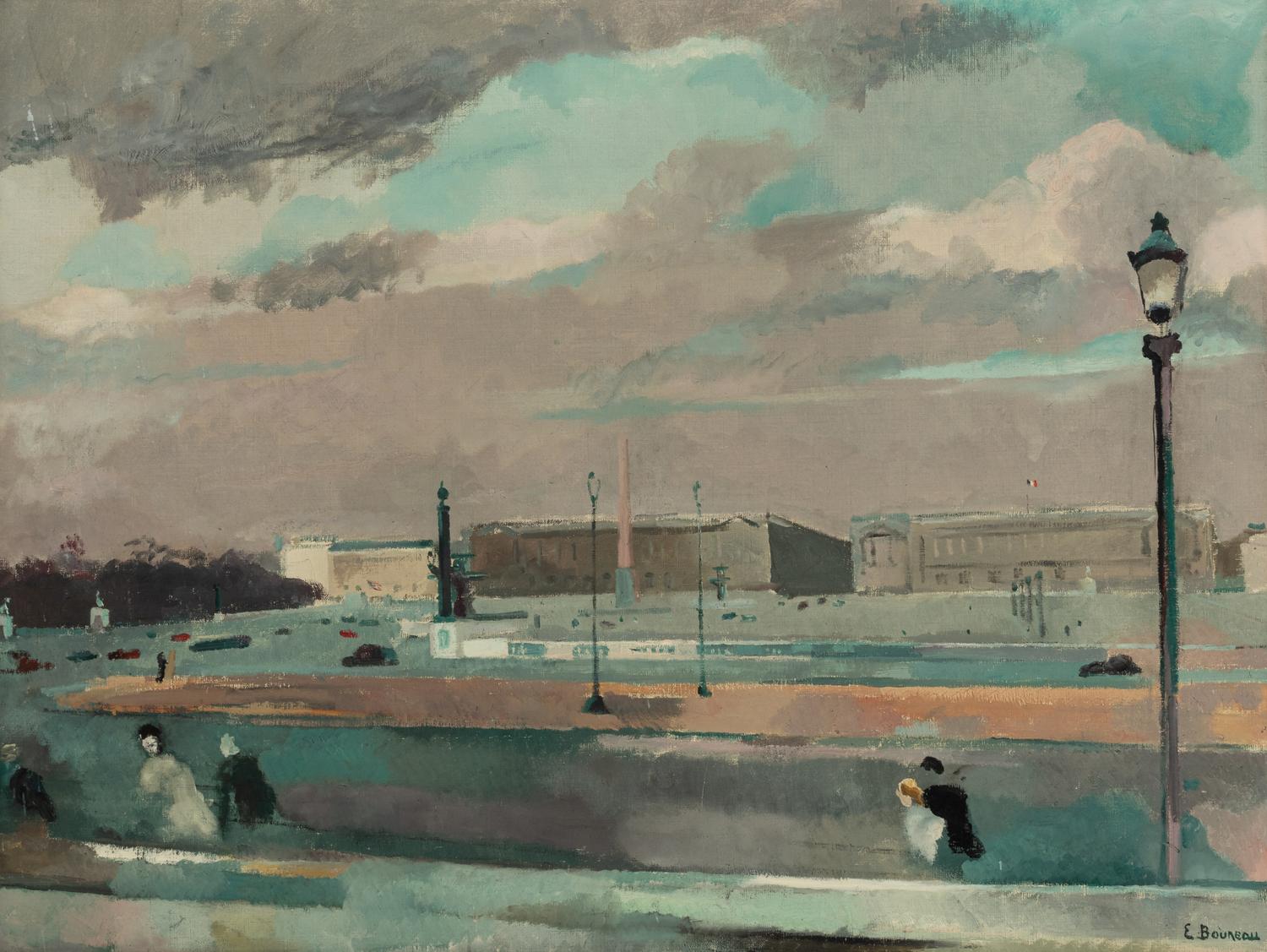 Bridge at Charenton and La Concorde , a pair of paintings Jacques Mauny (French, 1893-1962) and Emile Bouneau (French, 1902-1970)