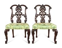 A Pair of George III Style Ribbon-Carved Mahogany Side Chairs