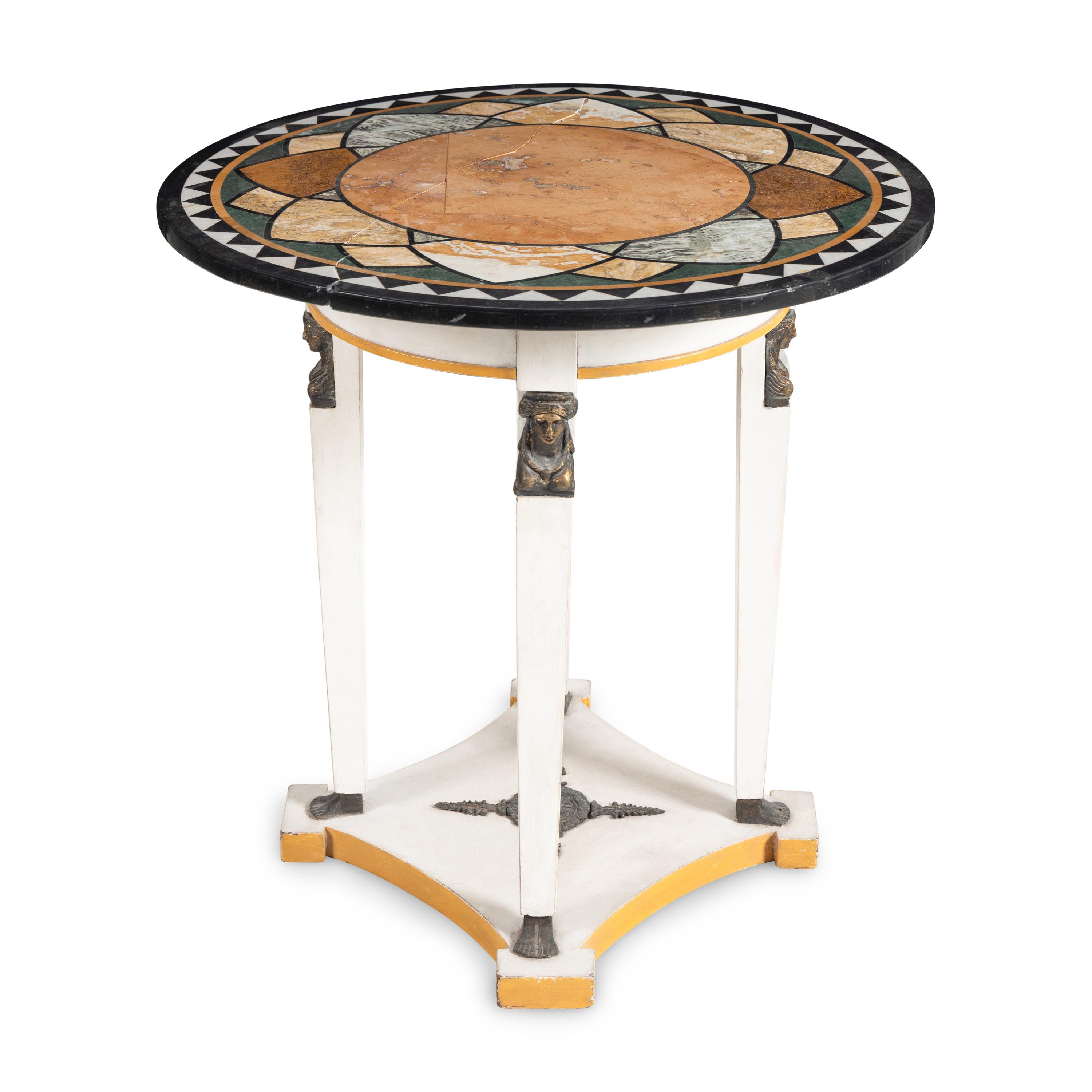 An Empire Style White-Painted and Specimen Marble-Top Center Table