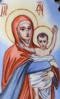 A Russian Silver and Enamel Figure of the Madonna and Child