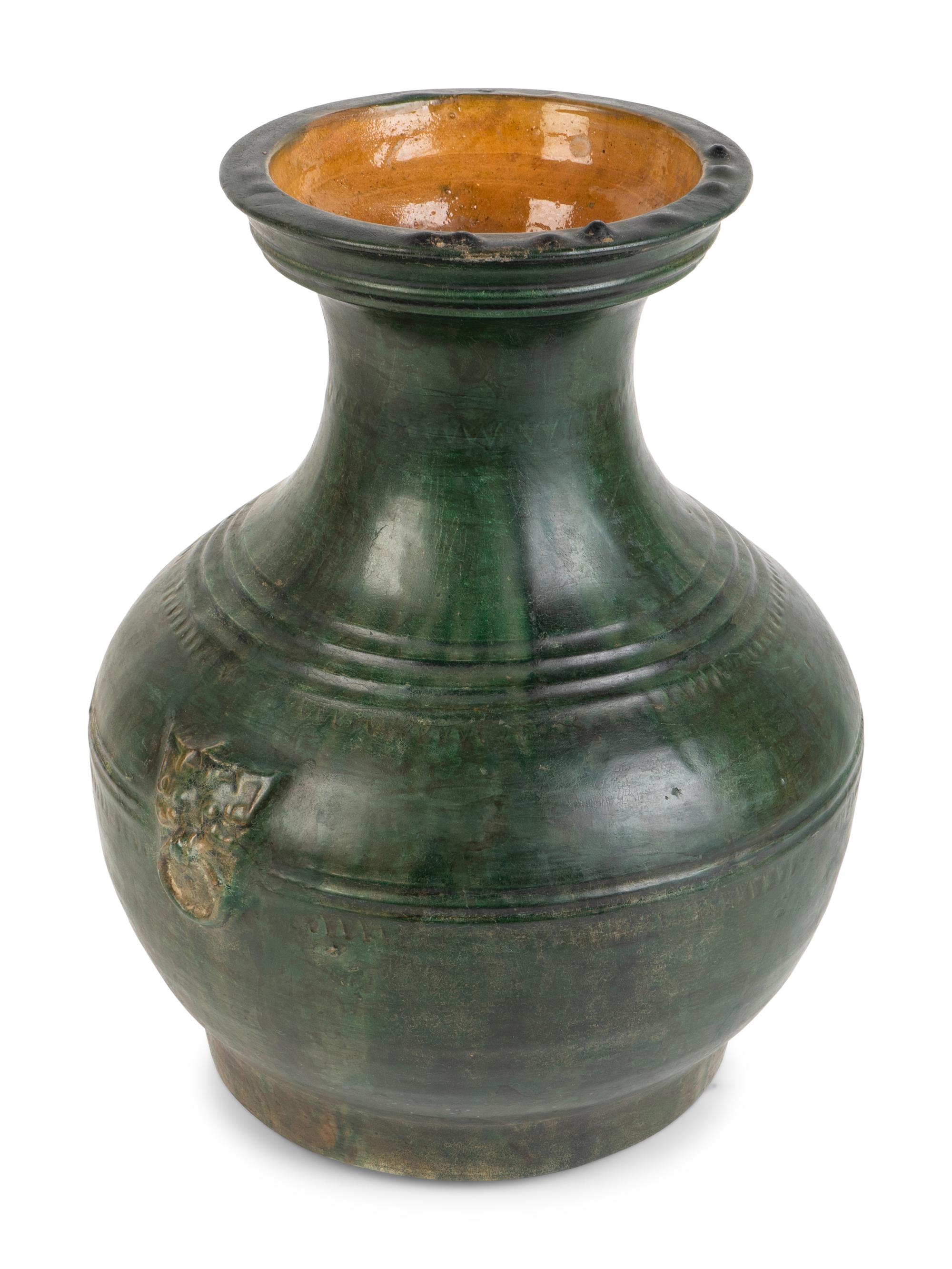 A Chinese Green-Glazed Terracotta Hu-Form Vase — HAN DYNASTY
