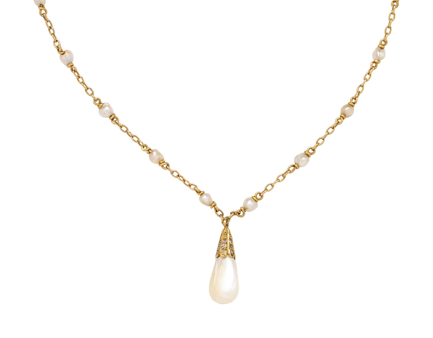 COLLECTION OF YELLOW GOLD AND SEED PEARL NECKLACES