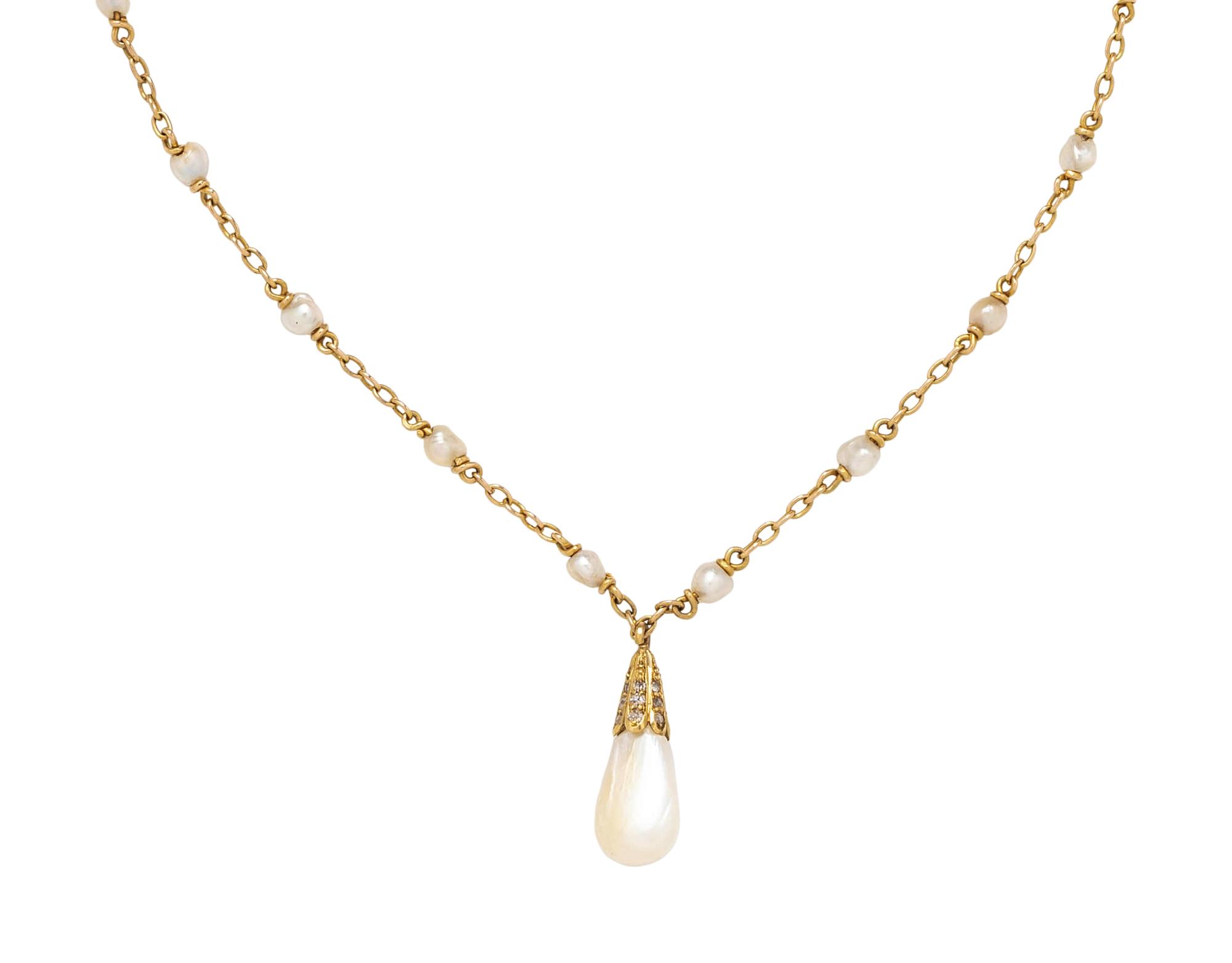 COLLECTION OF YELLOW GOLD AND SEED PEARL NECKLACES