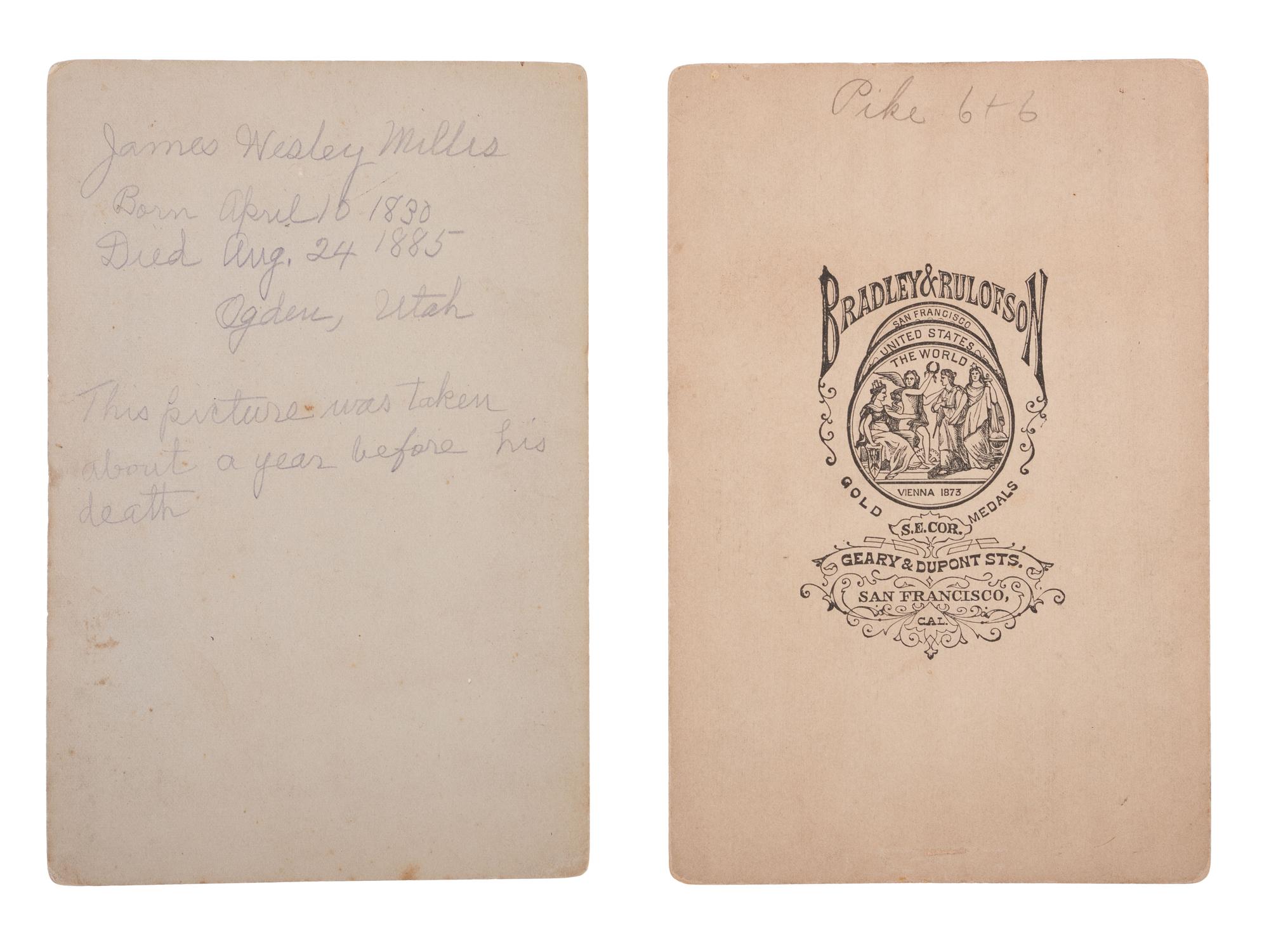 [CIVIL WAR] -- [FRATERNAL ORGANIZATIONS]. Masonic items associated with Confederate General Albert Pike (1809-1891) and 33rd Degree Mason James W. Millis of Ogden, Territory of Utah.