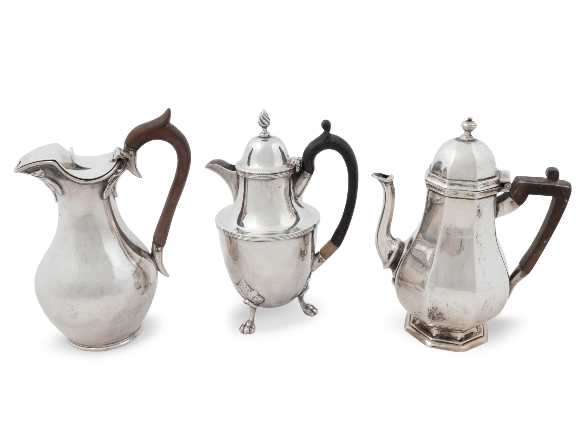 Two English Silver Small Teapots and a Silver Ewer — 19th/20th Century
