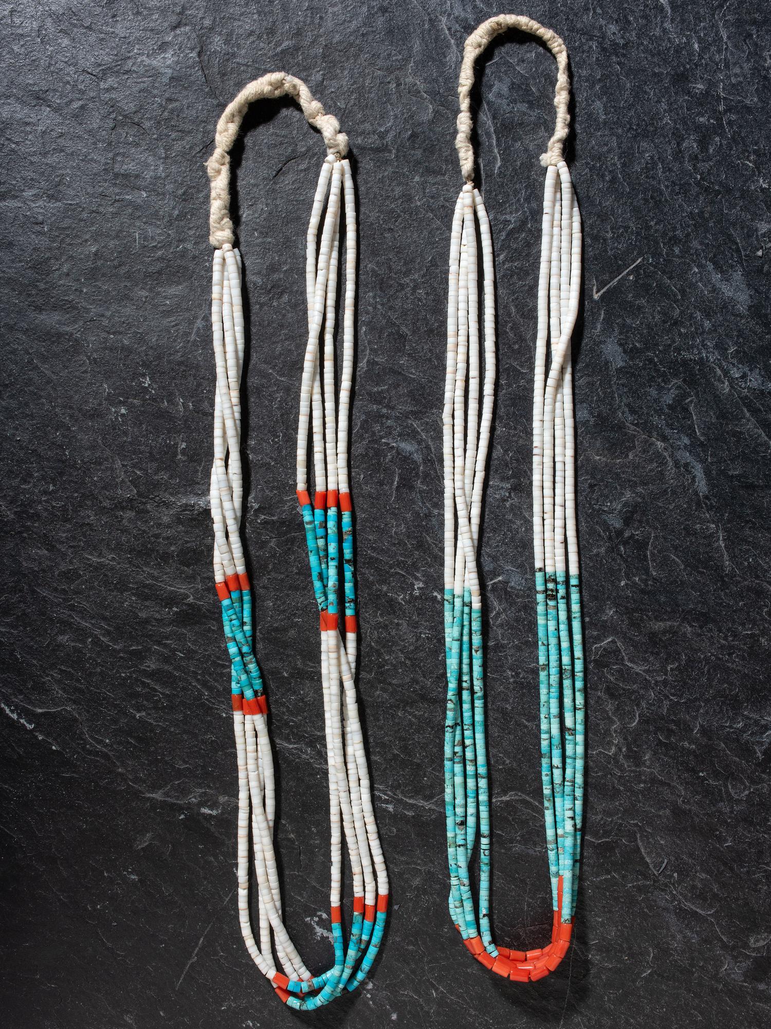 Four-strand Heishi, Turquoise, and Coral Necklaces