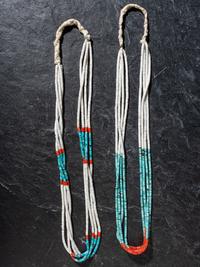 Four-strand Heishi, Turquoise, and Coral Necklaces