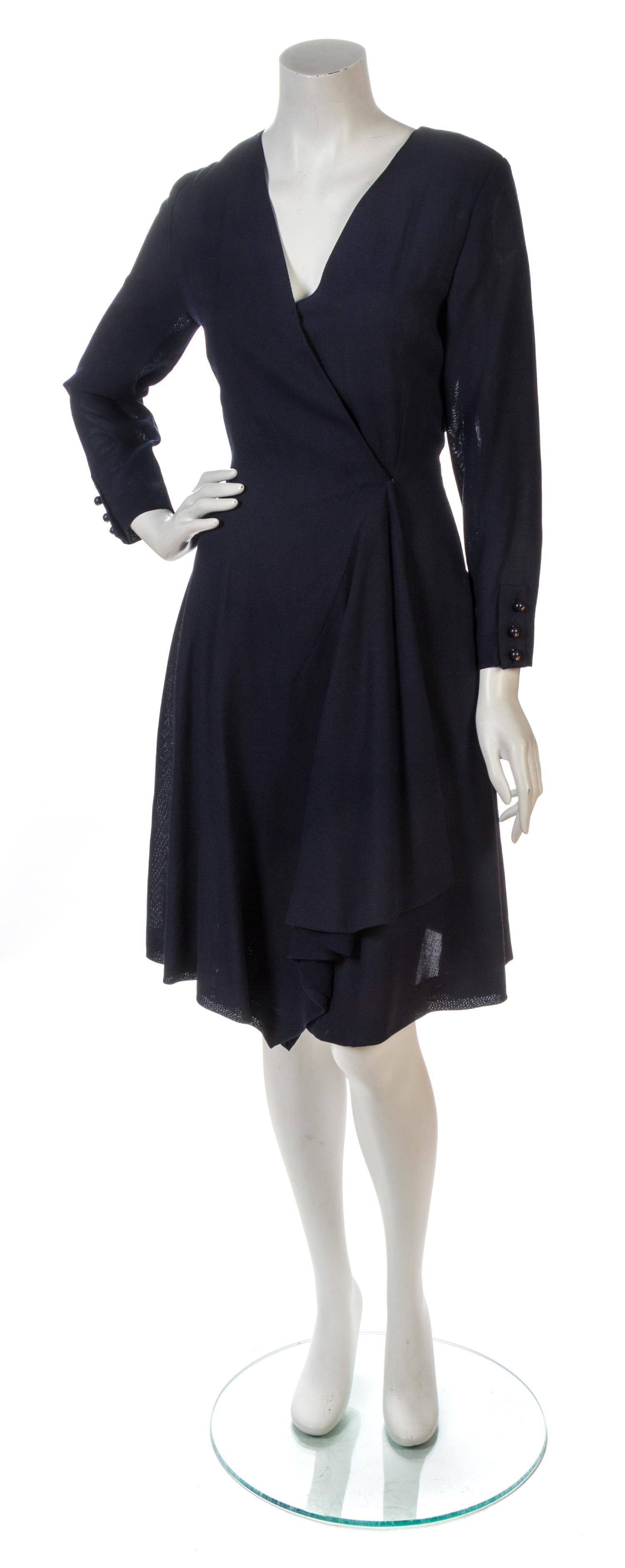 A Chanel Navy Wool Crepe Wrap Dress, Size 40.