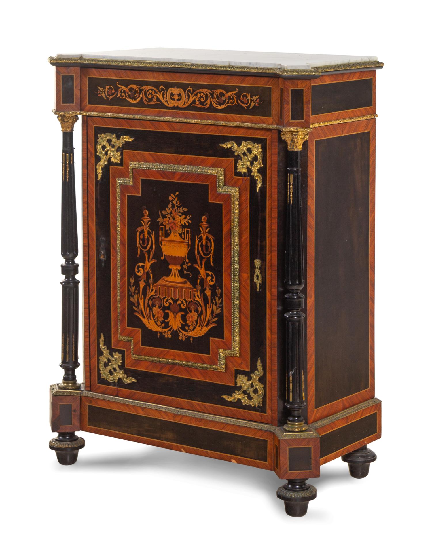 A Napoleon III Style Parcel Ebonized and Marquetry Meuble d'Appui