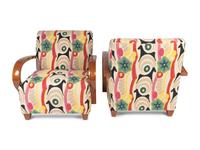 A Pair of Bentwood Lounge Chairs in Clarence House fabric