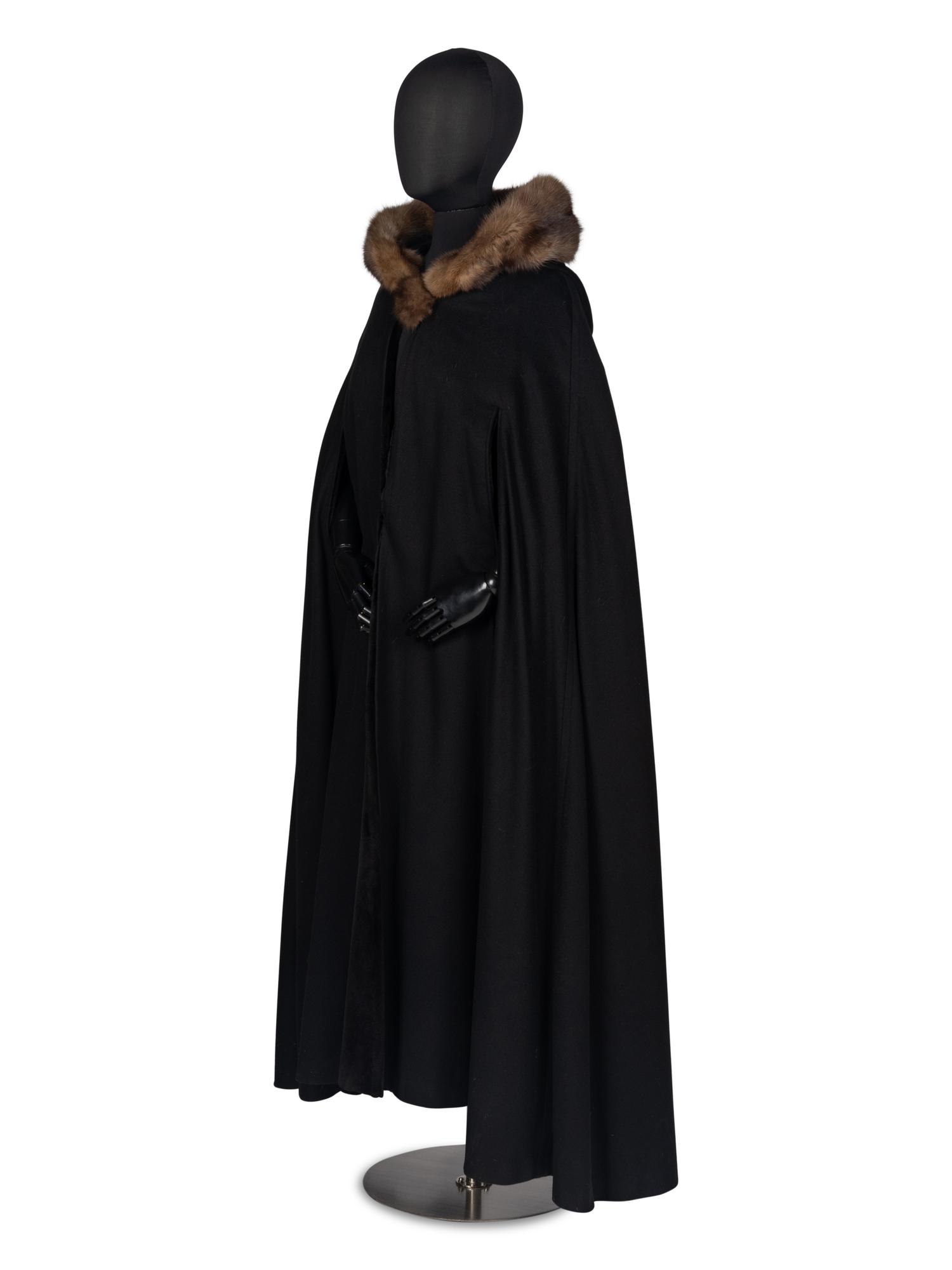 J. Mendel Cashmere Cape With Sable Fur Hood and Sheared Mink Lining