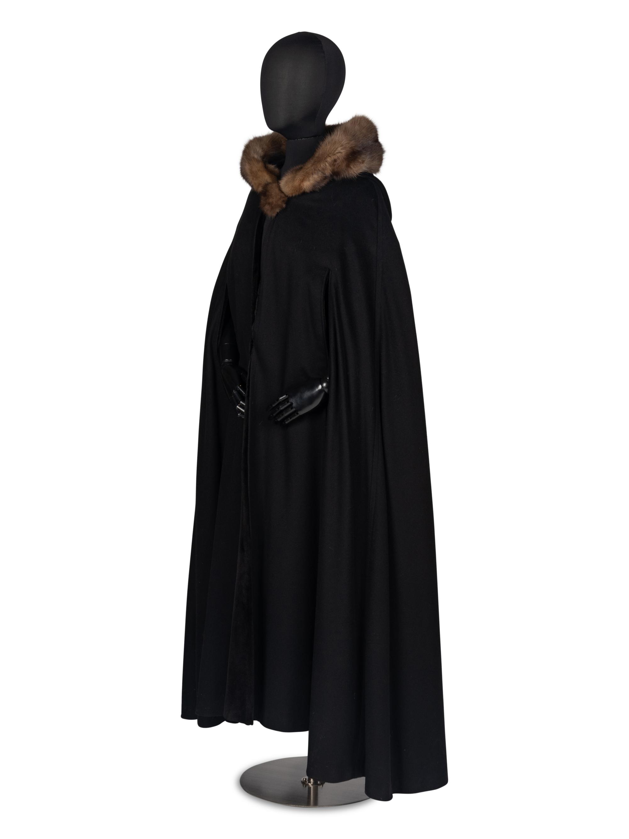 J. Mendel Cashmere Cape With Sable Fur Hood and Sheared Mink Lining