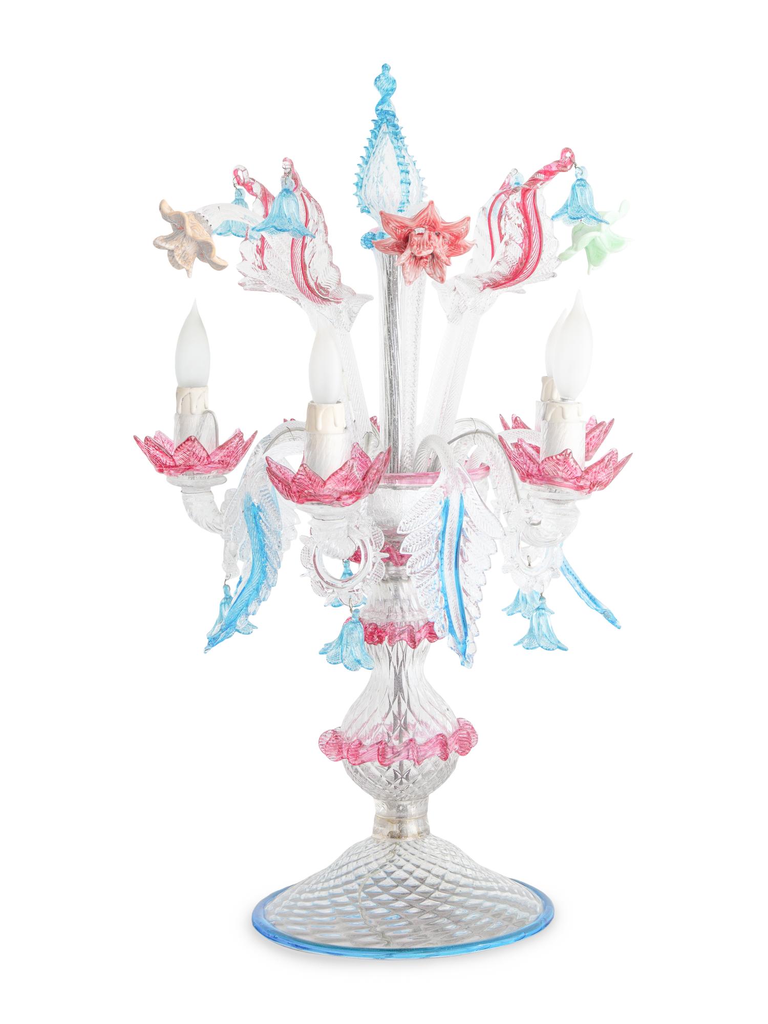 A Pair of Murano Glass Five-Light Girandoles