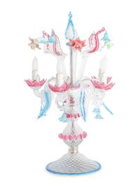 A Pair of Murano Glass Five-Light Girandoles