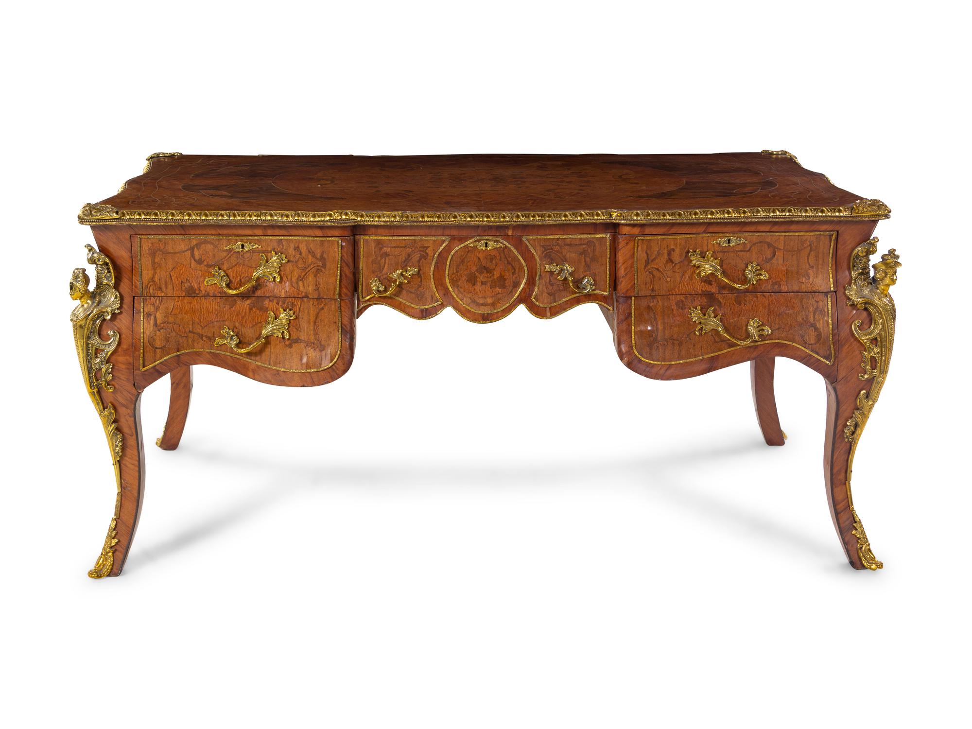 A Louis XV Style Gilt Bronze Mounted Bureau Plat