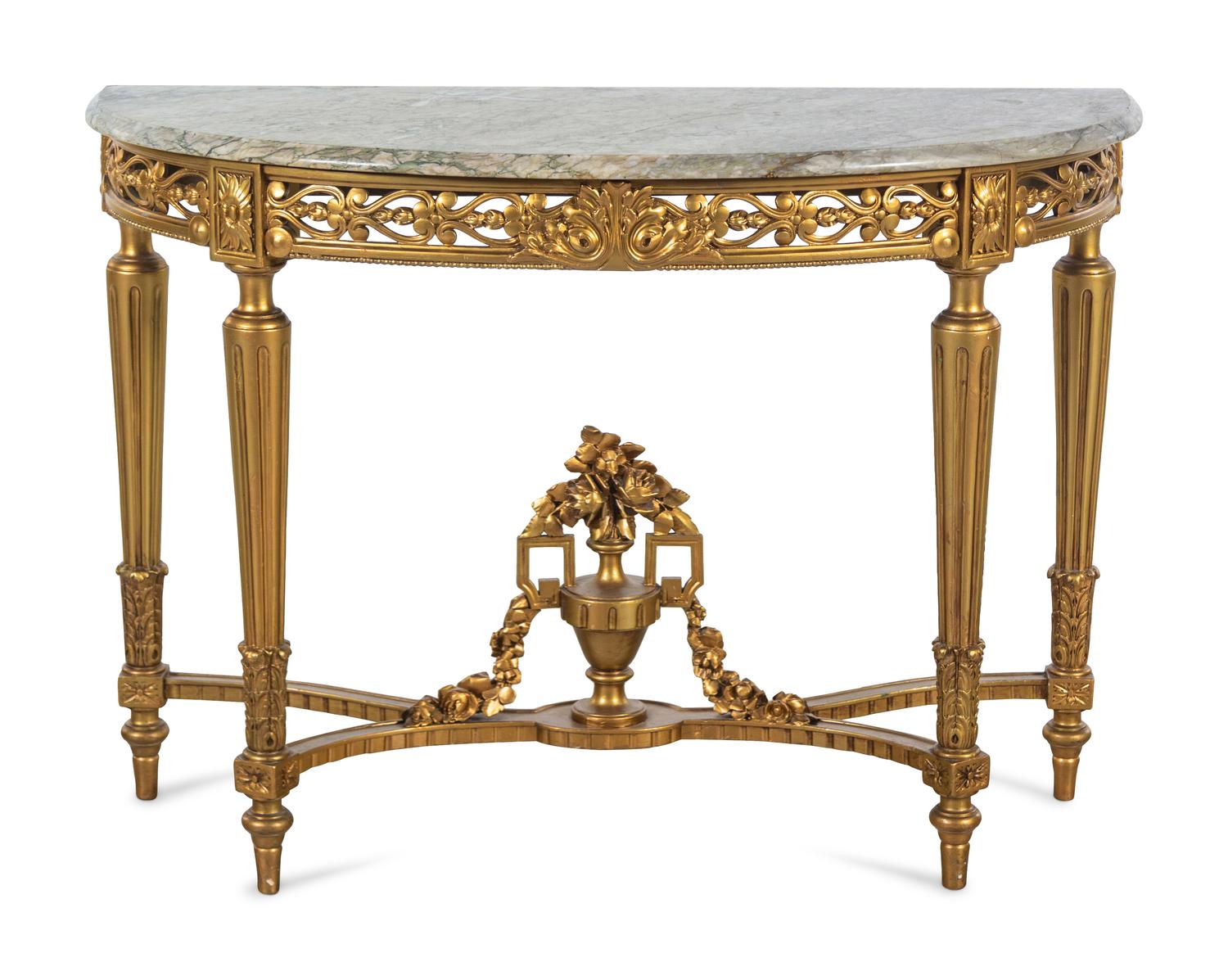 A Louis XVI Style Giltwood Marble-Top Console Table
