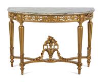 A Louis XVI Style Giltwood Marble-Top Console Table