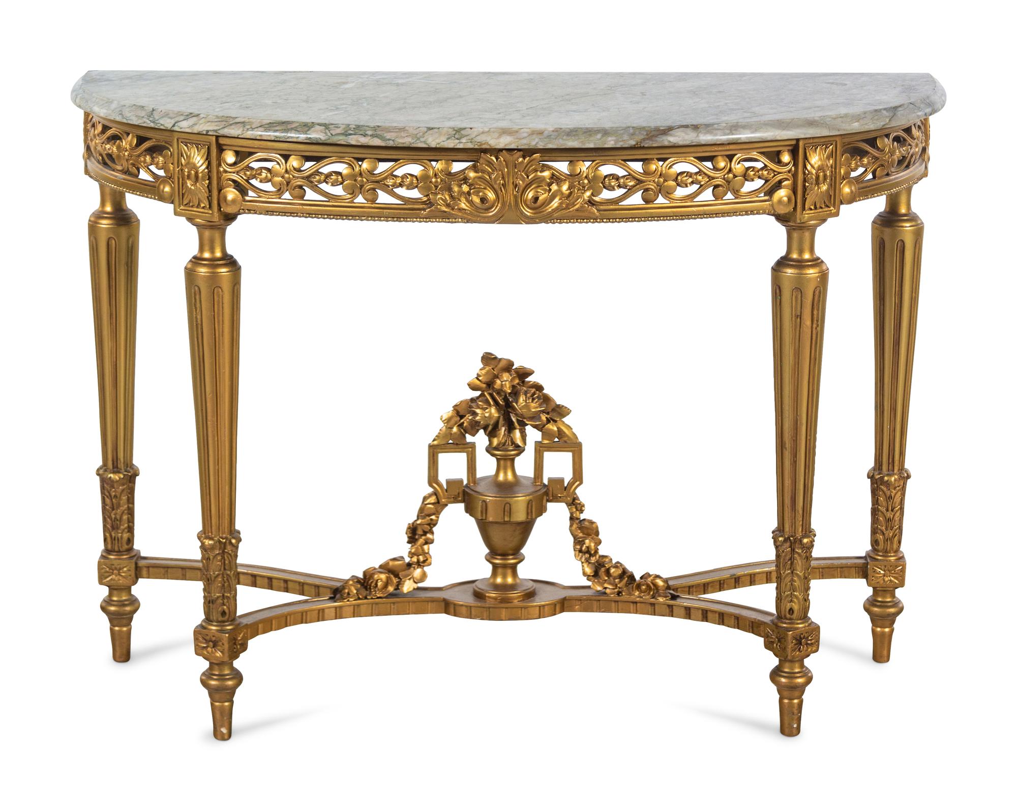 A Louis XVI Style Giltwood Marble-Top Console Table