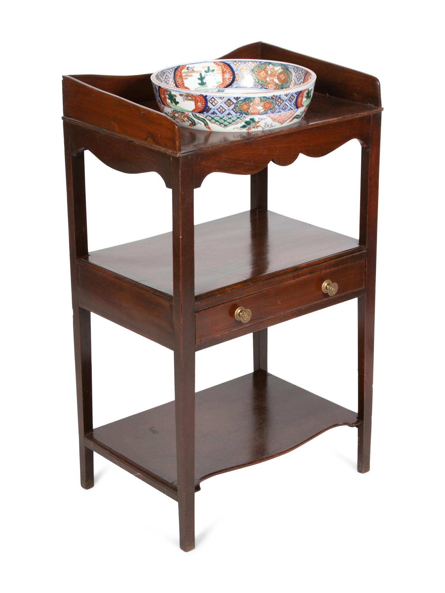 A George III Mahogany Wash Stand with a Japanese Porcelain Bowl