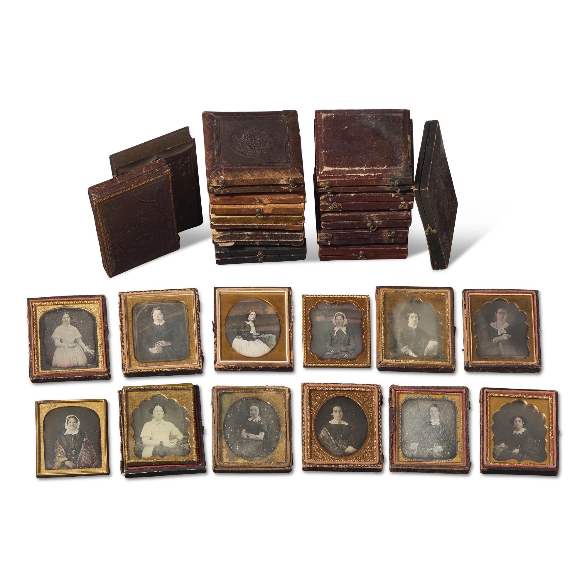 [Early Photography] Group of 26 Sixth Plate Daguerreotypes of Women