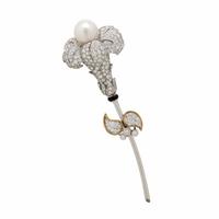 Ellagem, Diamond, Cultured Pearl, and Bicolor Gold Flower Brooch