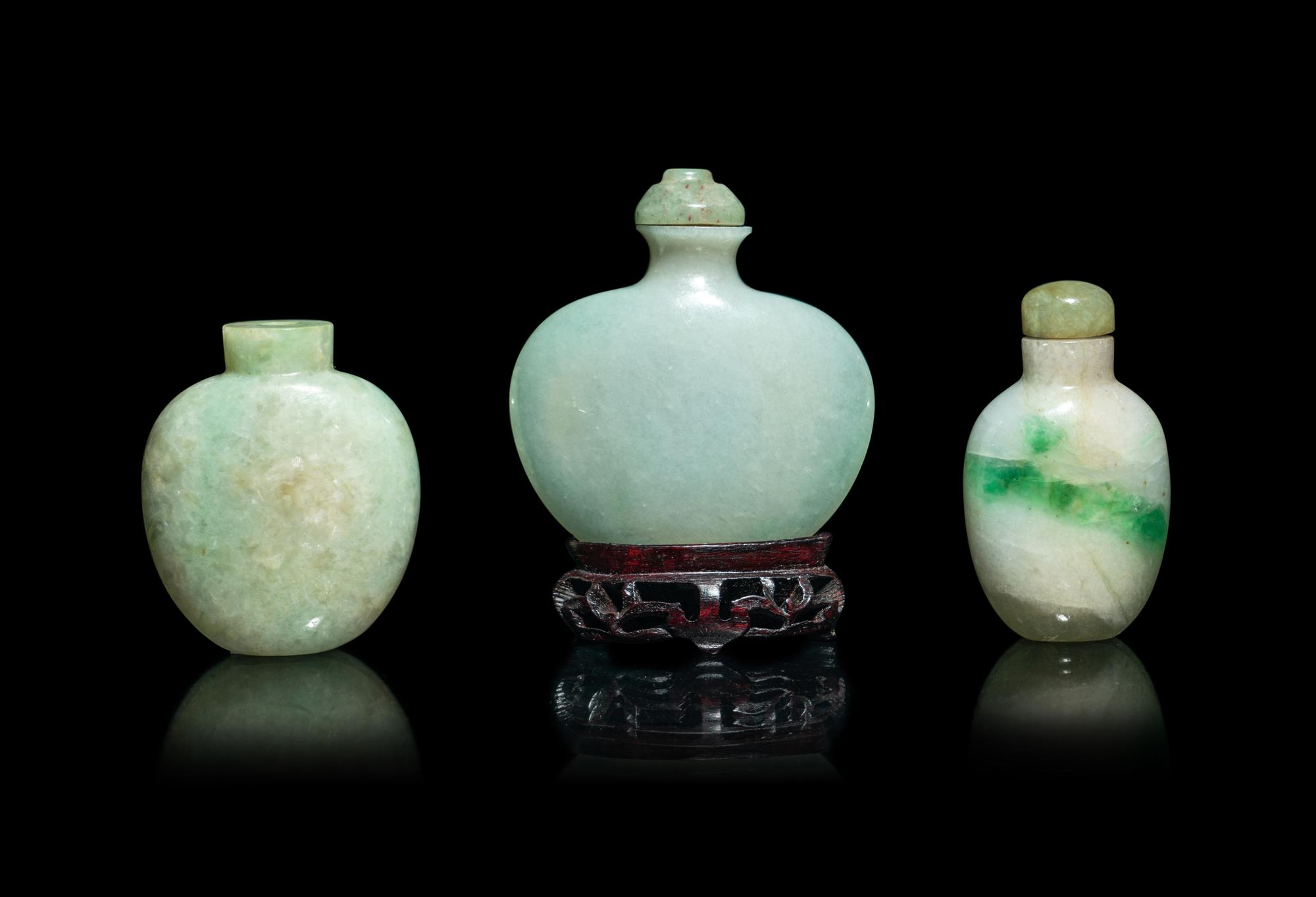 Three Chinese Jadeite Snuff Bottles