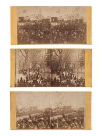 [LINCOLN, Abraham (1809-1865)]. A rare group of 5 stereoviews featuring the Lincoln funeral procession in Philadelphia. [Philadelphia, PA], [1865].