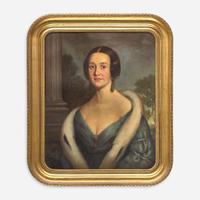 American School 19th century Portrait of an Elegant Lady in Fur Stole