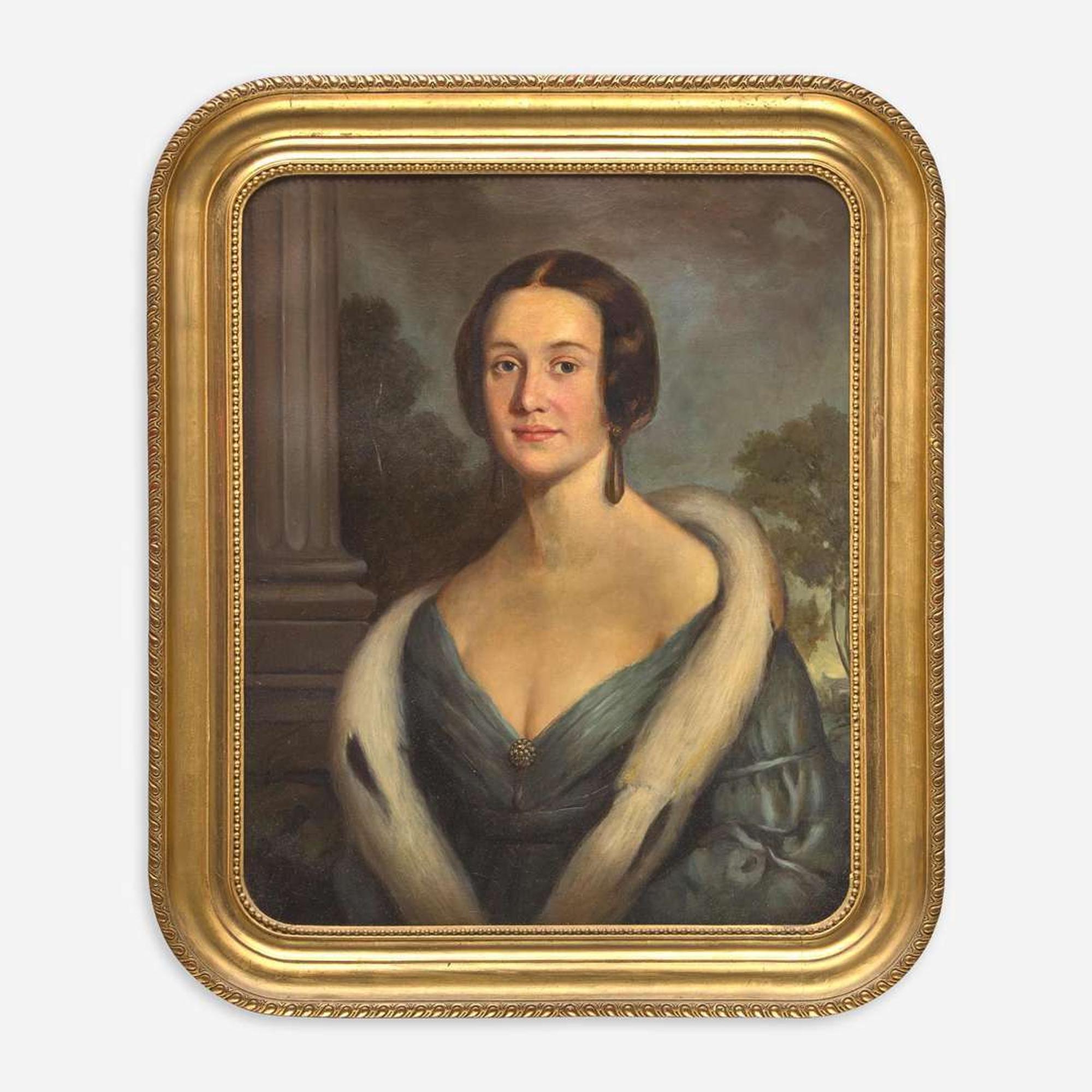 American School 19th century Portrait of an Elegant Lady in Fur Stole