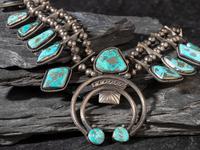 Navajo Silver and Turquoise Squash Blossom Necklace