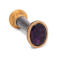 A French Gold, Ruby and Amethyst Mounted Agate Hand-Seal