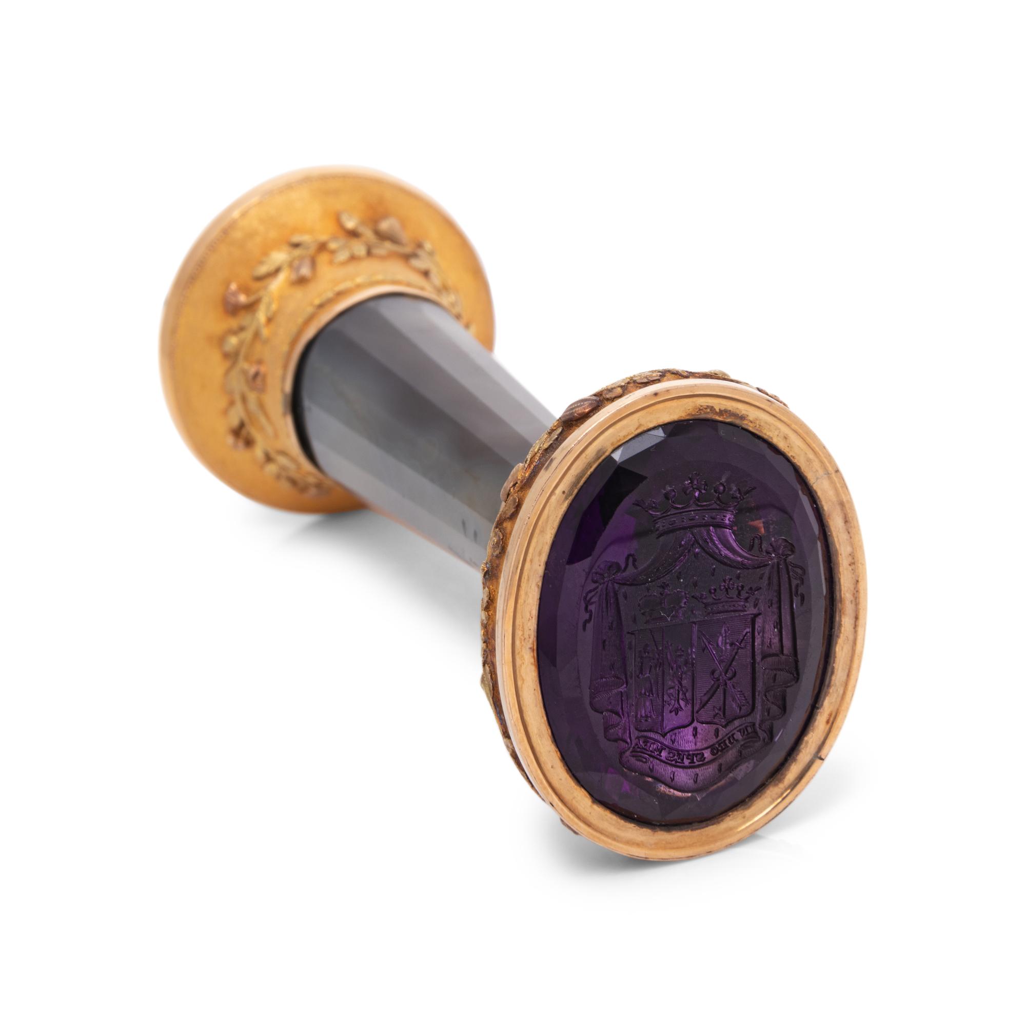 A French Gold, Ruby and Amethyst Mounted Agate Hand-Seal