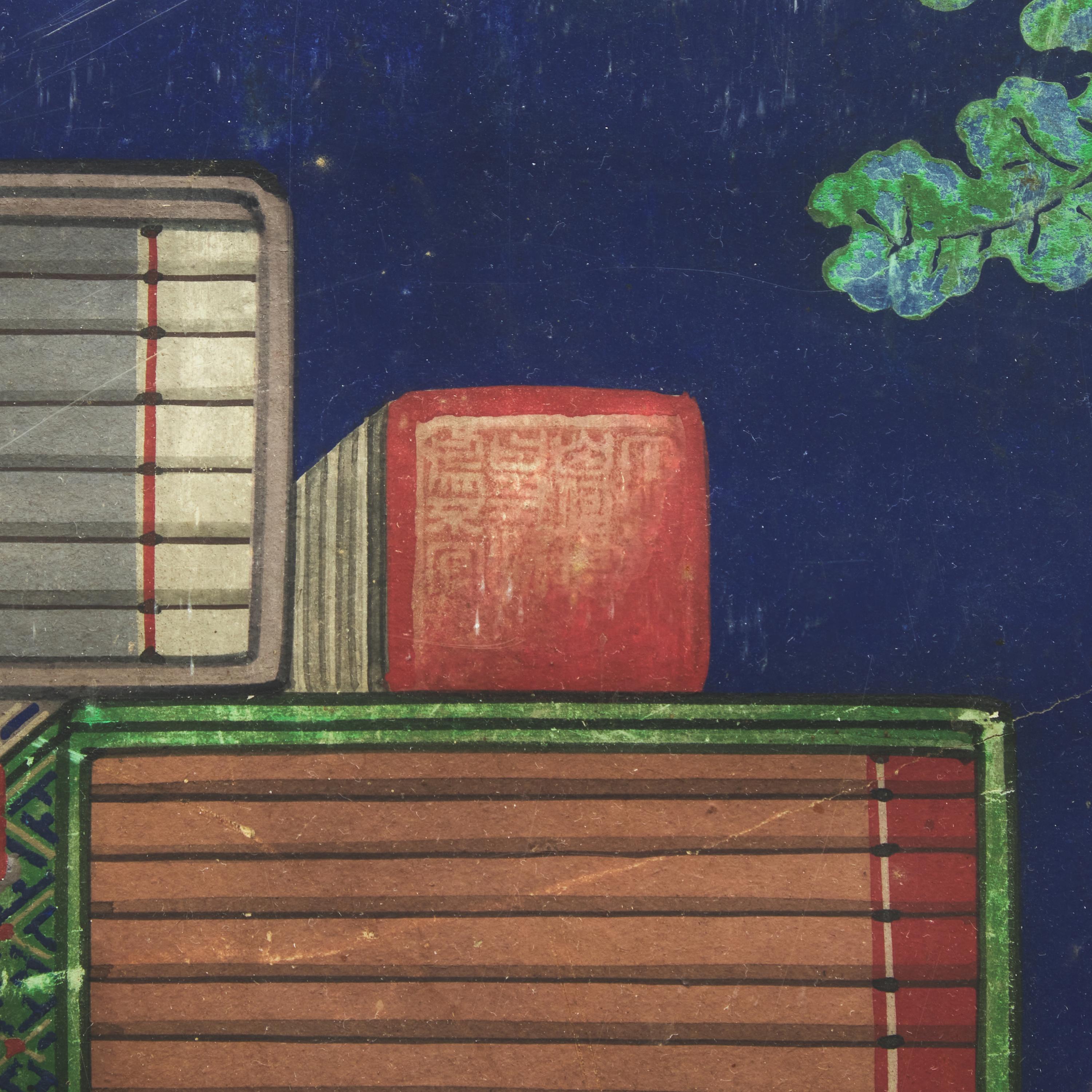 Attributed to Lee Taek-Gyun (Korean, 1808-after 1883), A Set of Three Books and Scholars’ Accoutrements (Chaekgeori) Paintings, Joseon Dynasty, 19th Century — 李宅均（款，朝鮮王朝，1808-1883以后）《冊架圖》三幅