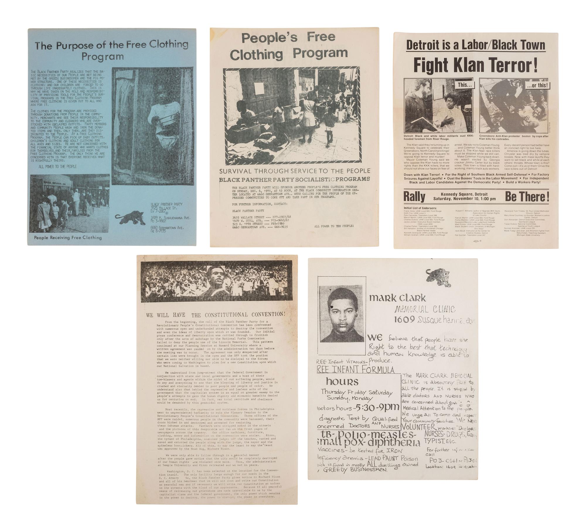 [BLACK PANTHER PARTY]. Newspapers, press photos, and original flyers related to protests and programs involving the Black Panther Party and its members.