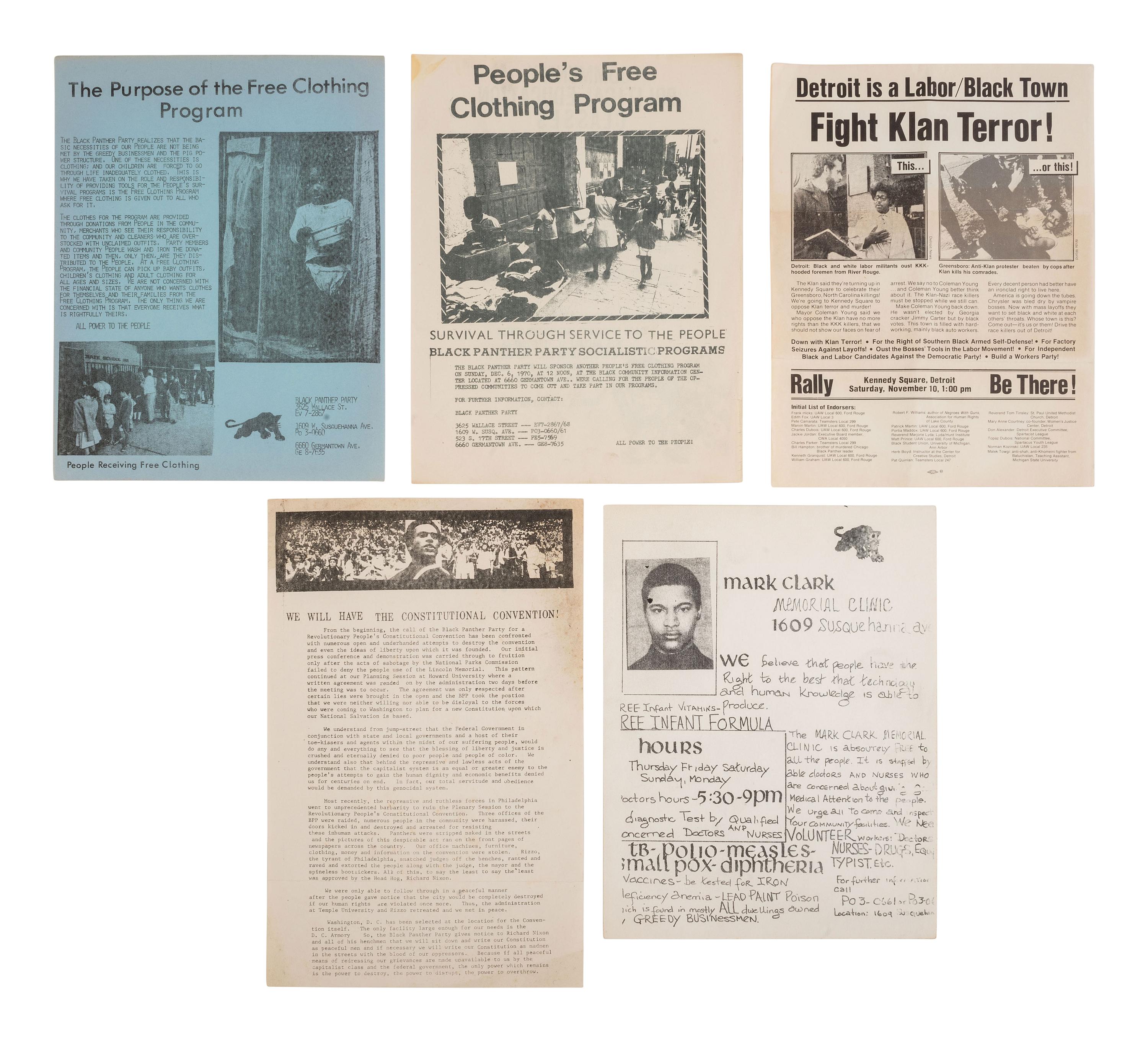 [BLACK PANTHER PARTY]. Newspapers, press photos, and original flyers related to protests and programs involving the Black Panther Party and its members.