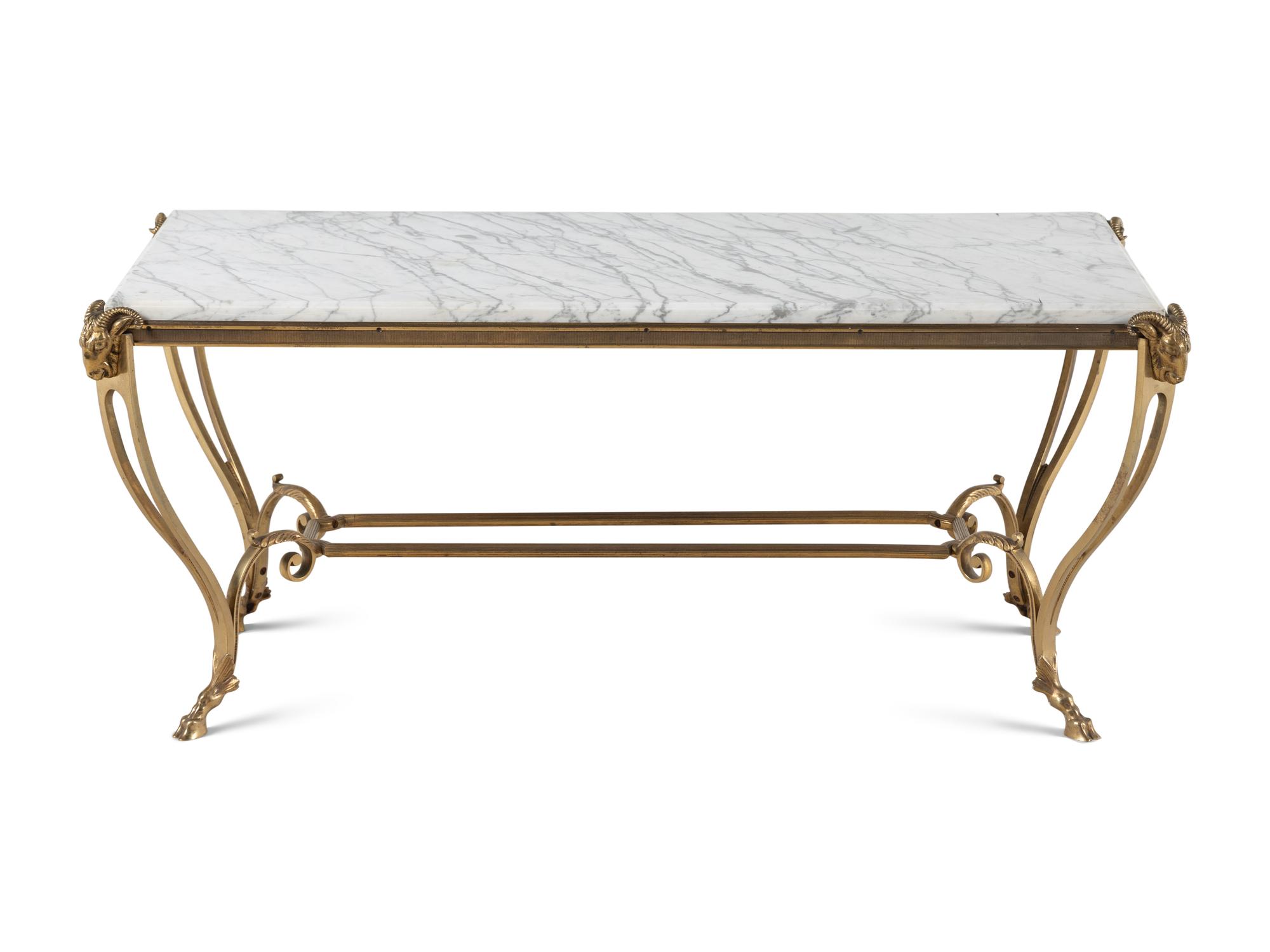 A Neoclassical Gilt Metal and Marble Low Table