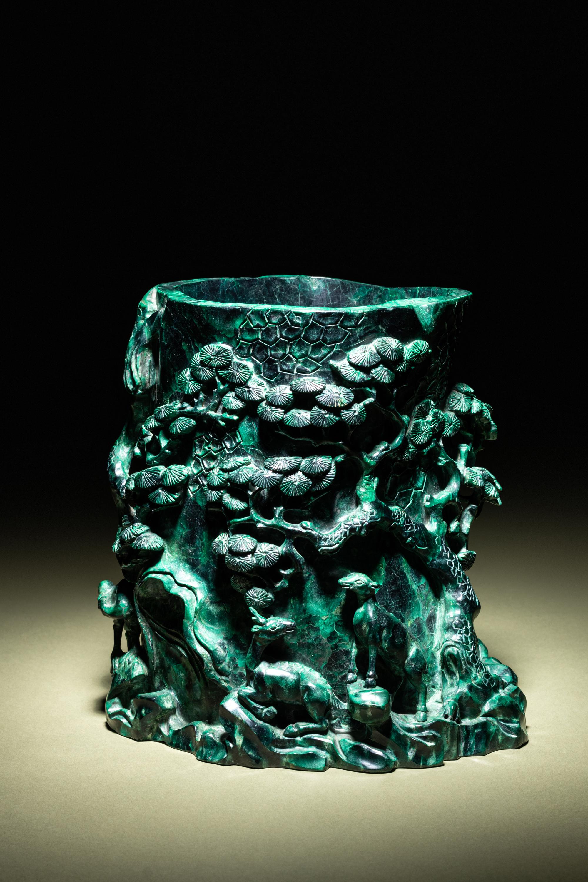 A Carved Malachite Brush Pot, Bitong