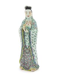A Large Famille Verte Porcelain Figure of Guanyin