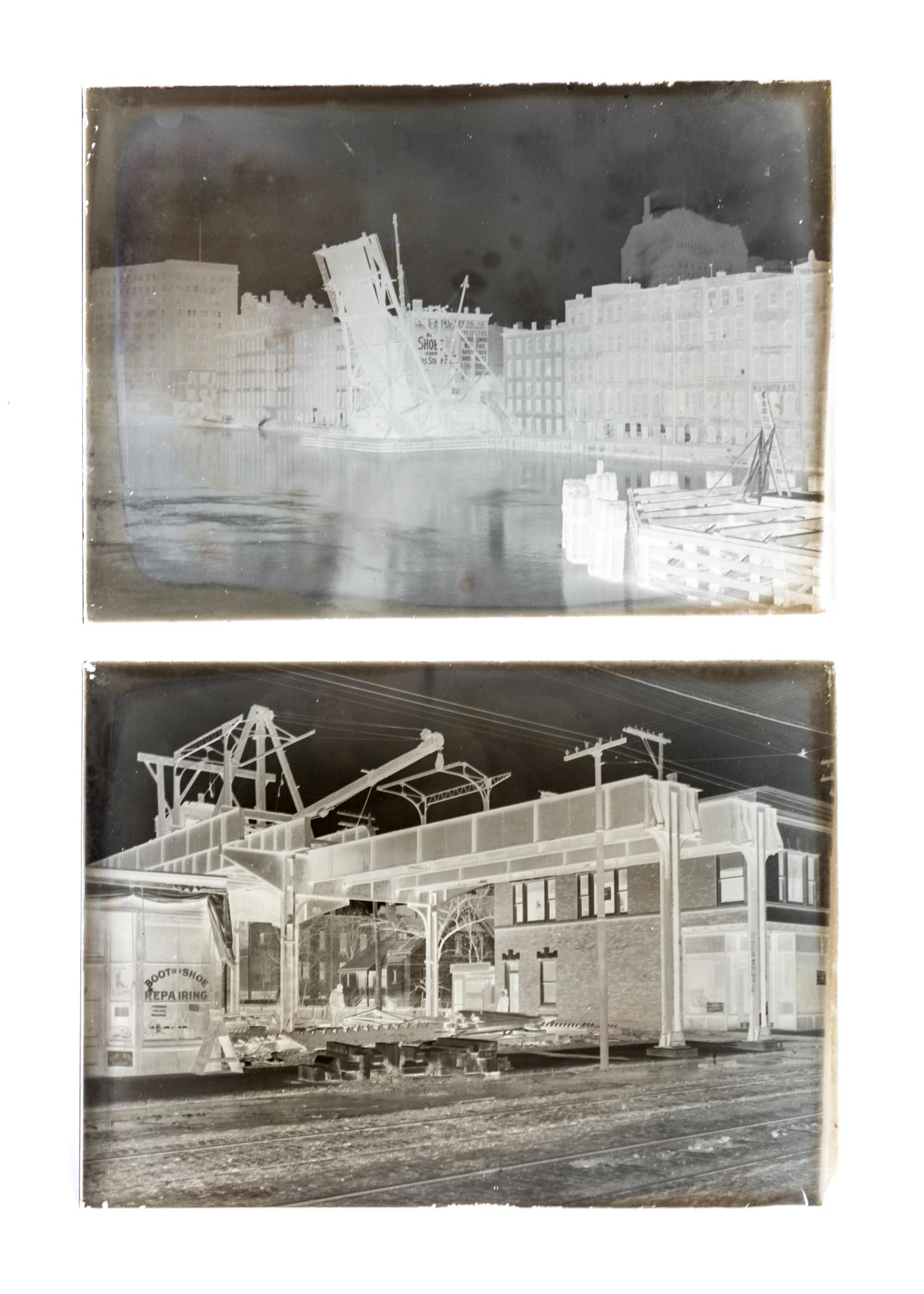 (CHICAGO, PHOTOGRAPHY). A collection of glass plate negatives featuring different Chicago engineering projects. Chicago, c. 1890-1900.