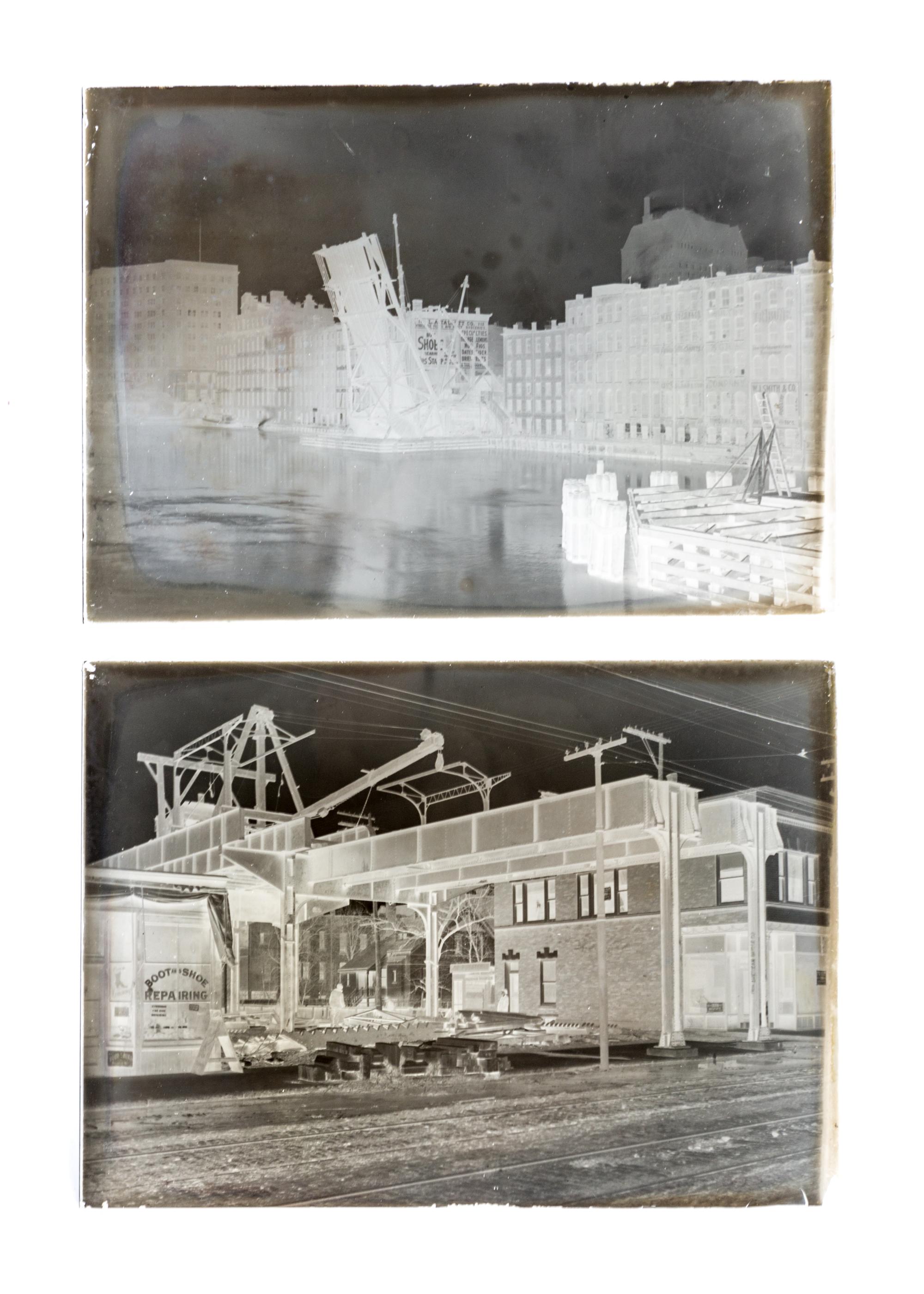 (CHICAGO, PHOTOGRAPHY). A collection of glass plate negatives featuring different Chicago engineering projects. Chicago, c. 1890-1900.