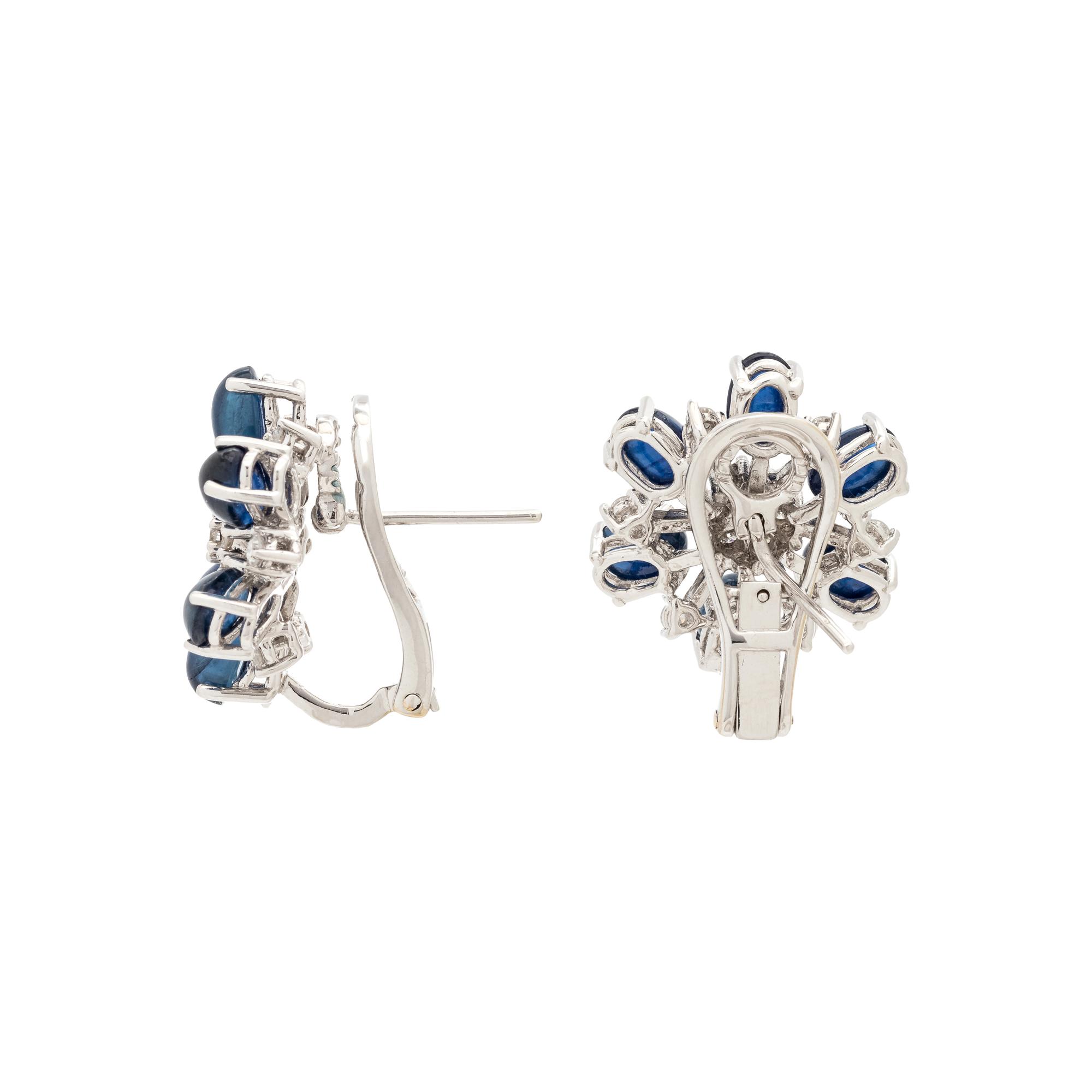 SAPPHIRE AND DIAMOND FLOWER EARCLIPS