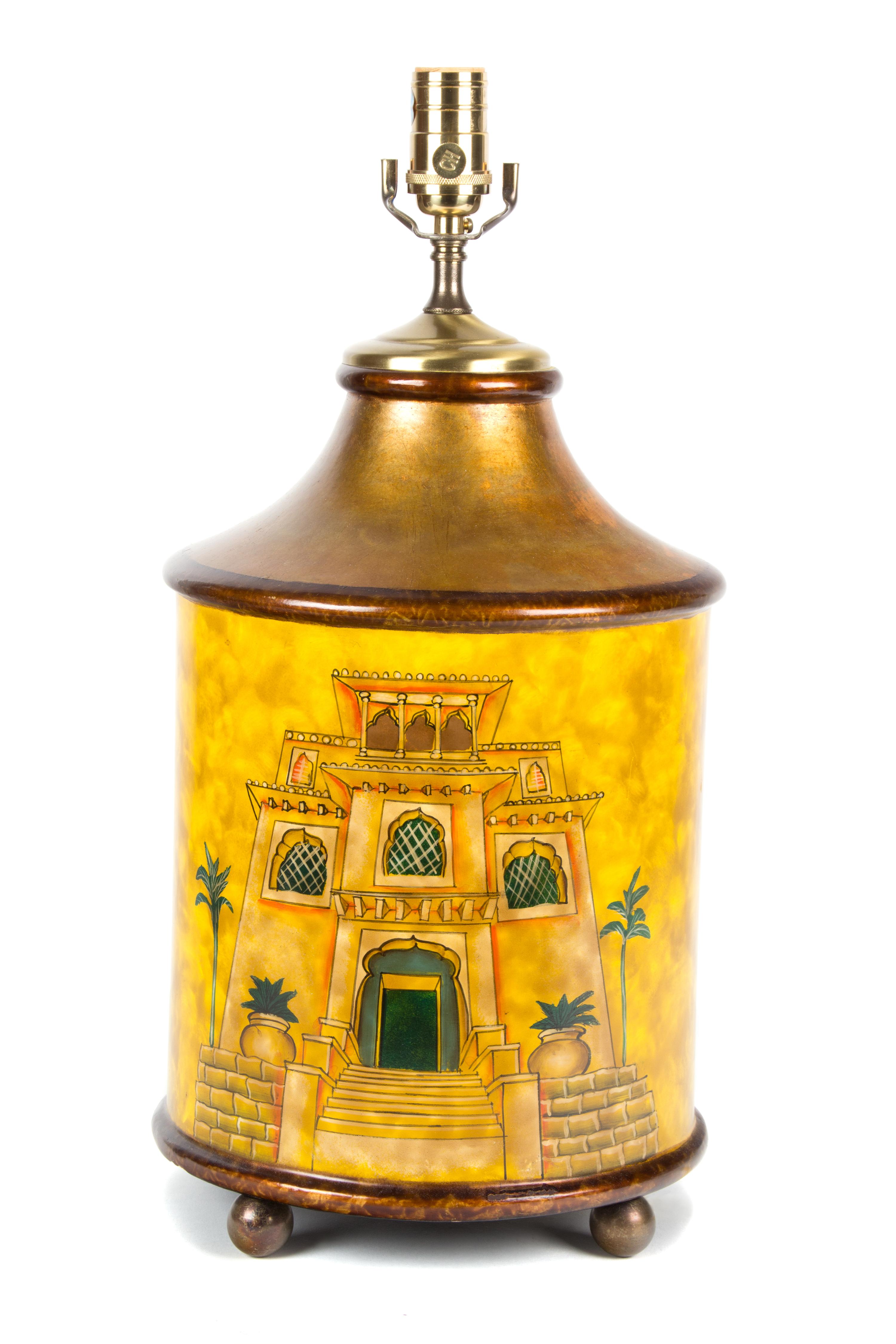 A Painted Resin Table Lamp Height overall 30 inches.