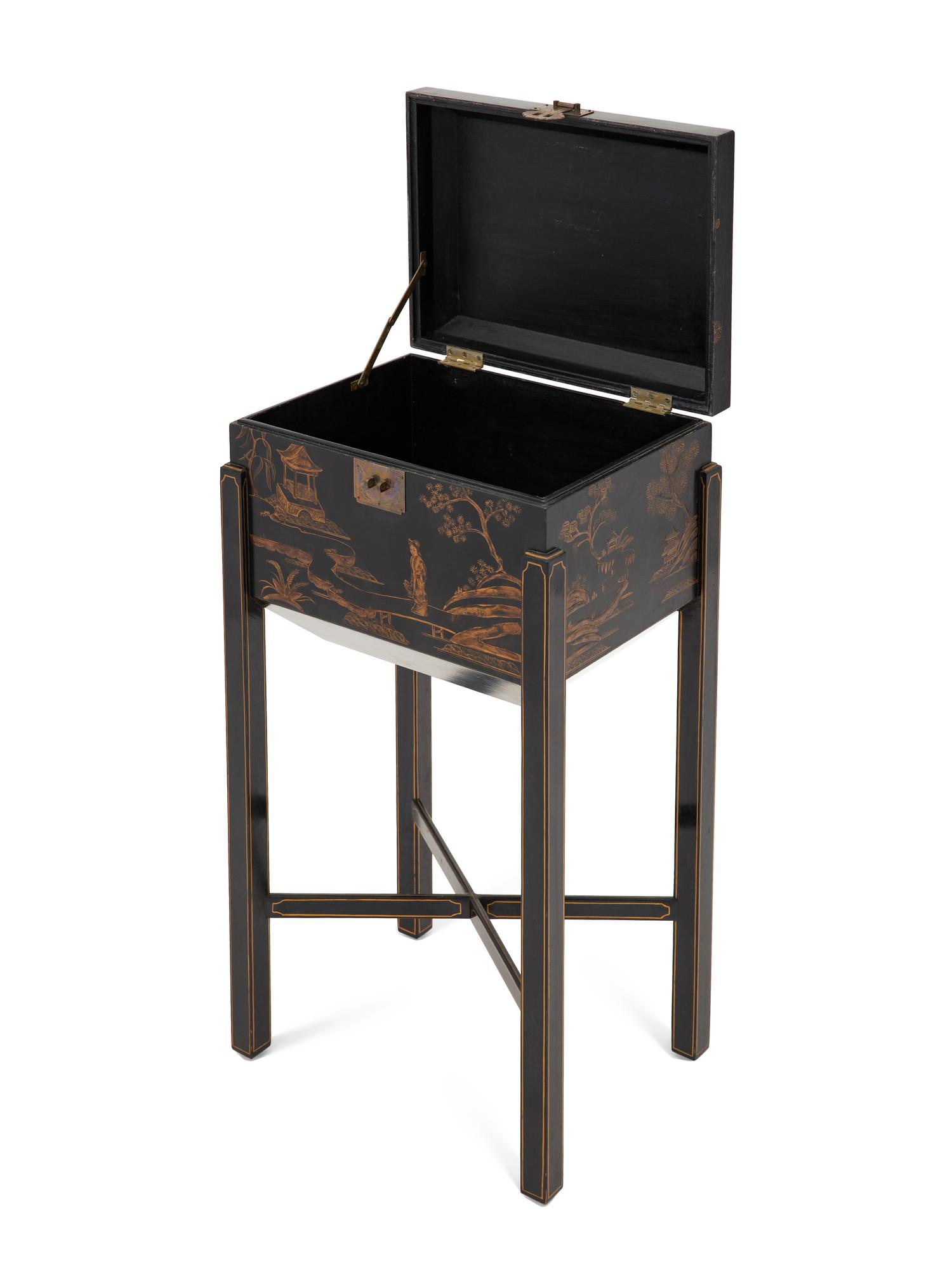 A Chinoiserie Decorated Casket on Stand