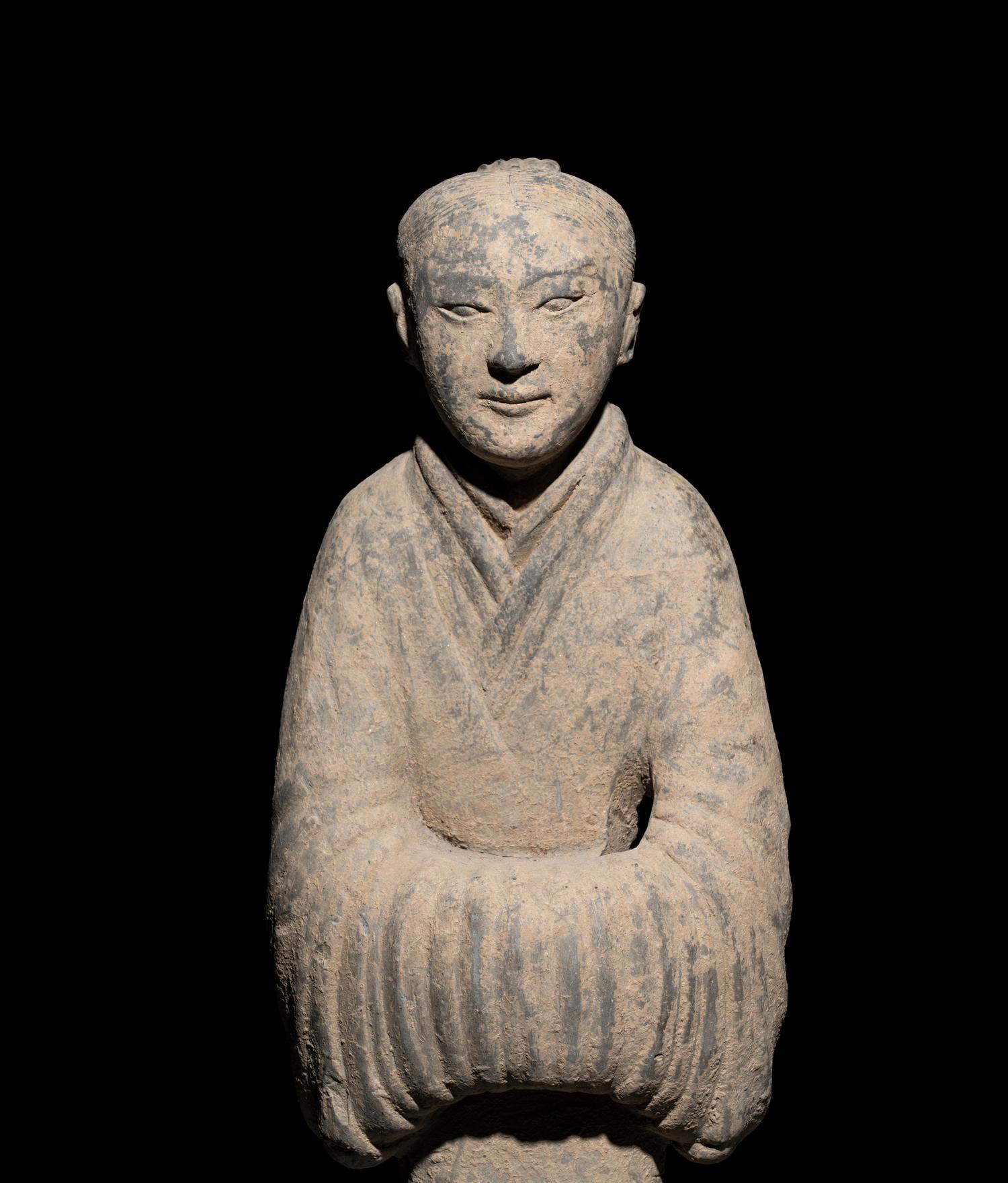 Two Chinese Painted Pottery Figures of Attendants