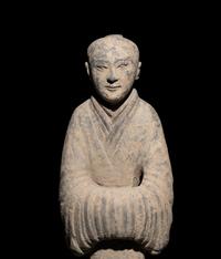 Two Chinese Painted Pottery Figures of Attendants