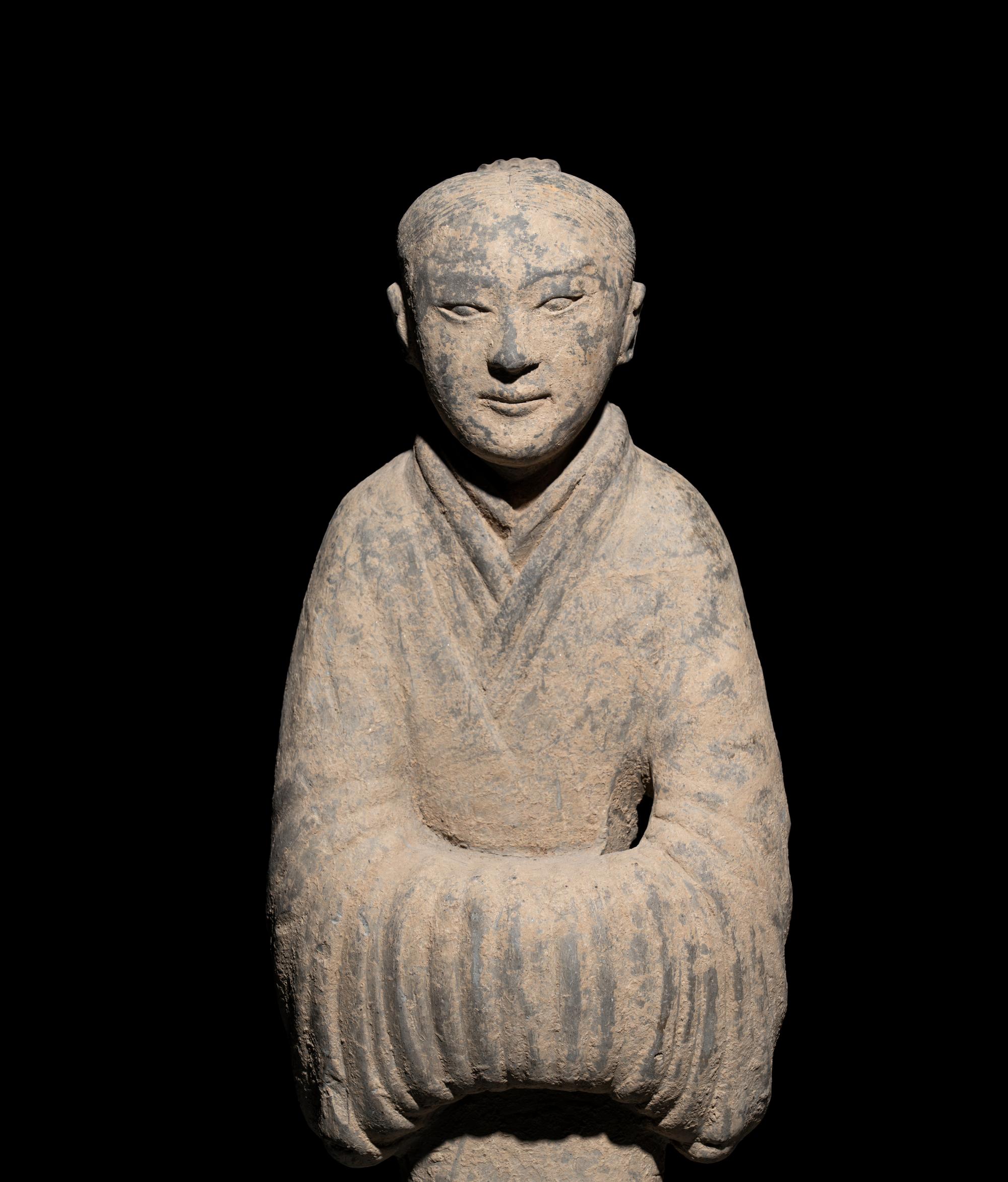 Two Chinese Painted Pottery Figures of Attendants